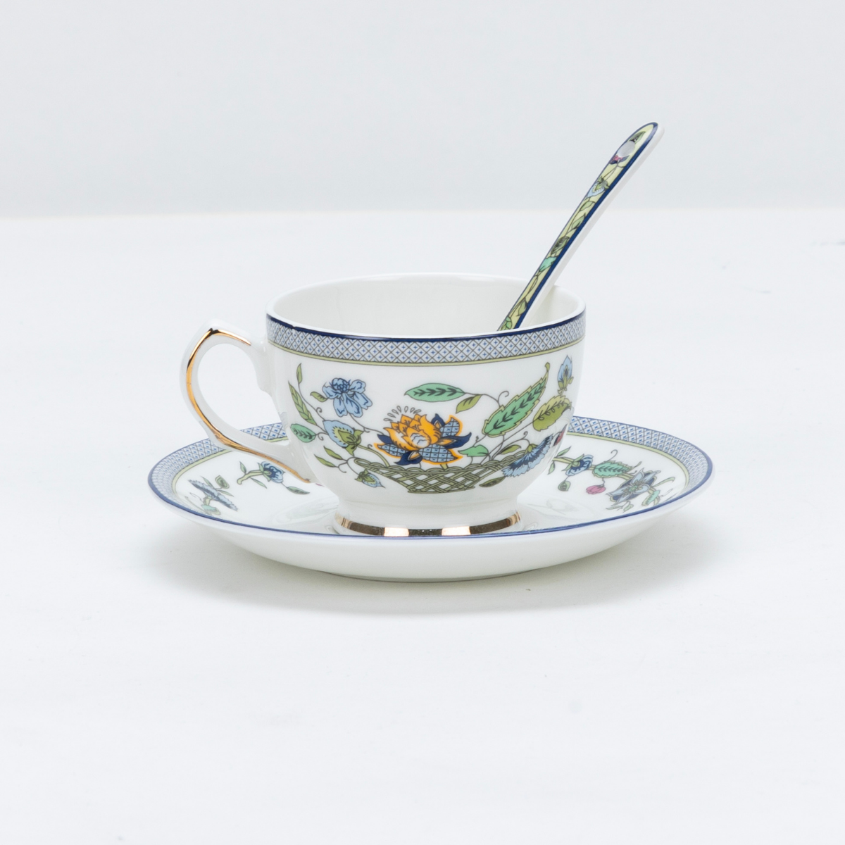 Midnight Bloom Cup & Saucer Set | 6 Cups, 6 Saucers & 6 Spoons