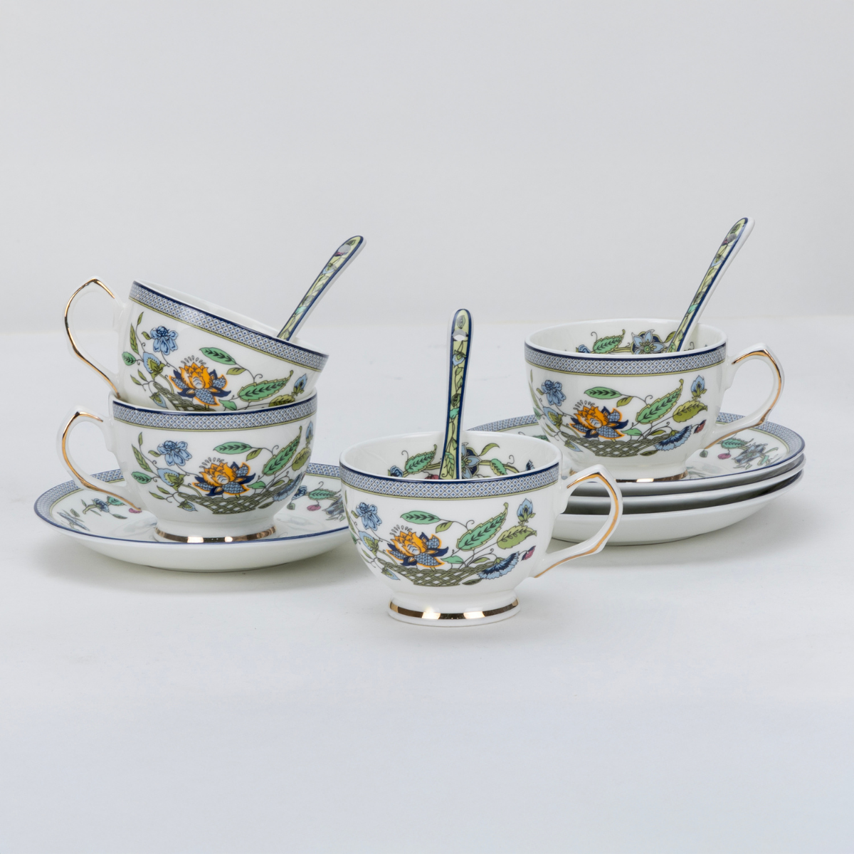 Midnight Bloom Cup & Saucer Set | 6 Cups, 6 Saucers & 6 Spoons