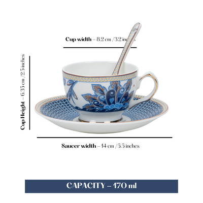 Midnight Bloom Cup & Saucer Set | 6 Cups, 6 Saucers & 6 Spoons