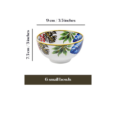 Tropical hues mini porcelain bowls for dessert - Set of 6 Pieces, 3.5 inch Wide