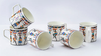 African Tribal Dancers Tea/ Coffee Cups - Set of 6, 200 ml