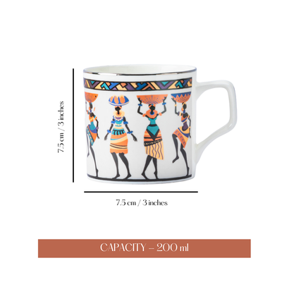 African Tribal Dancers Tea/ Coffee Cups - Set of 6, 200 ml
