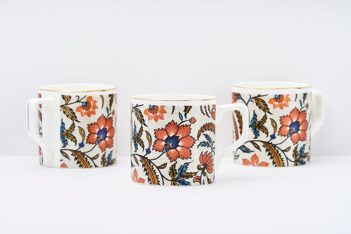 Metallic Amber Blooms Tea/ Coffee Cups - Set of 6, 200 ml