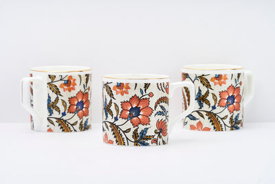 Metallic Amber Blooms Tea/ Coffee Cups - Set of 6, 200 ml