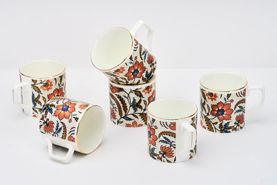 Metallic Amber Blooms Tea/ Coffee Cups - Set of 6, 200 ml
