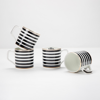 Monochrome Stripes Tea/ Coffee Cups - Set of 6, 200 ml