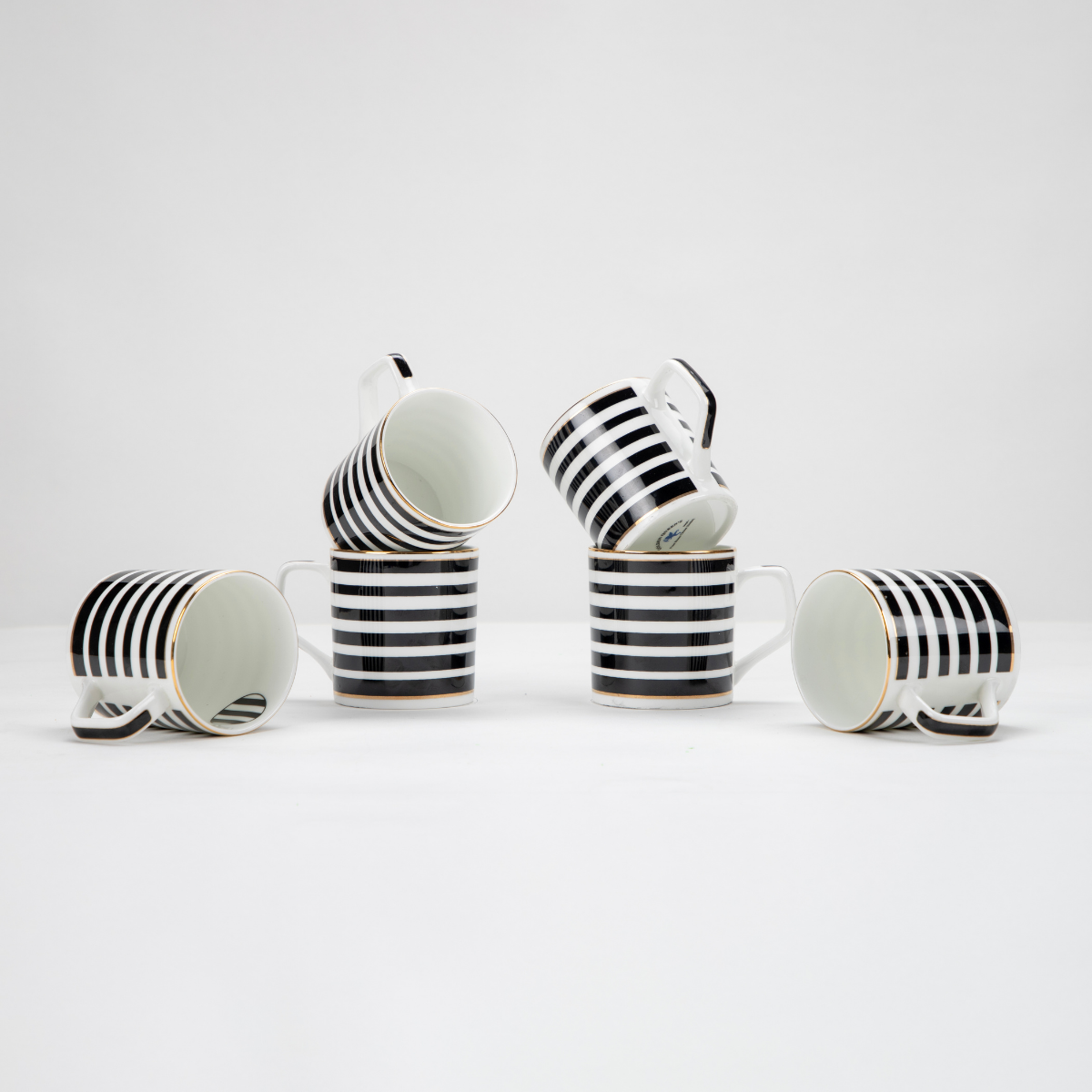 Monochrome Stripes Tea/ Coffee Cups - Set of 6, 200 ml
