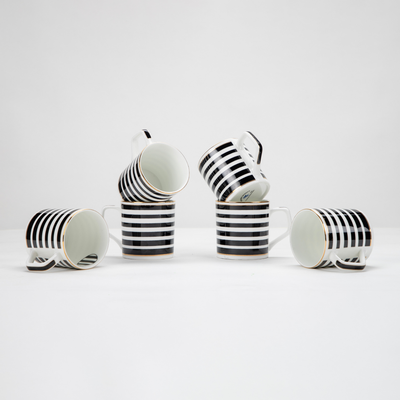 Monochrome Stripes Tea/ Coffee Cups - Set of 6, 200 ml