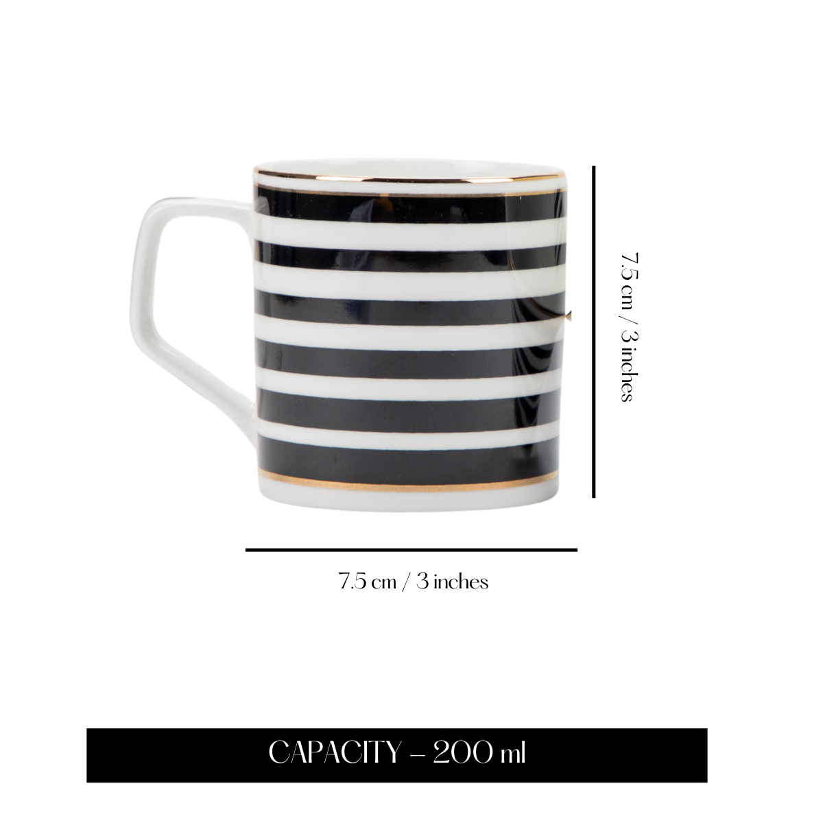 Monochrome Stripes Tea/ Coffee Cups - Set of 6, 200 ml