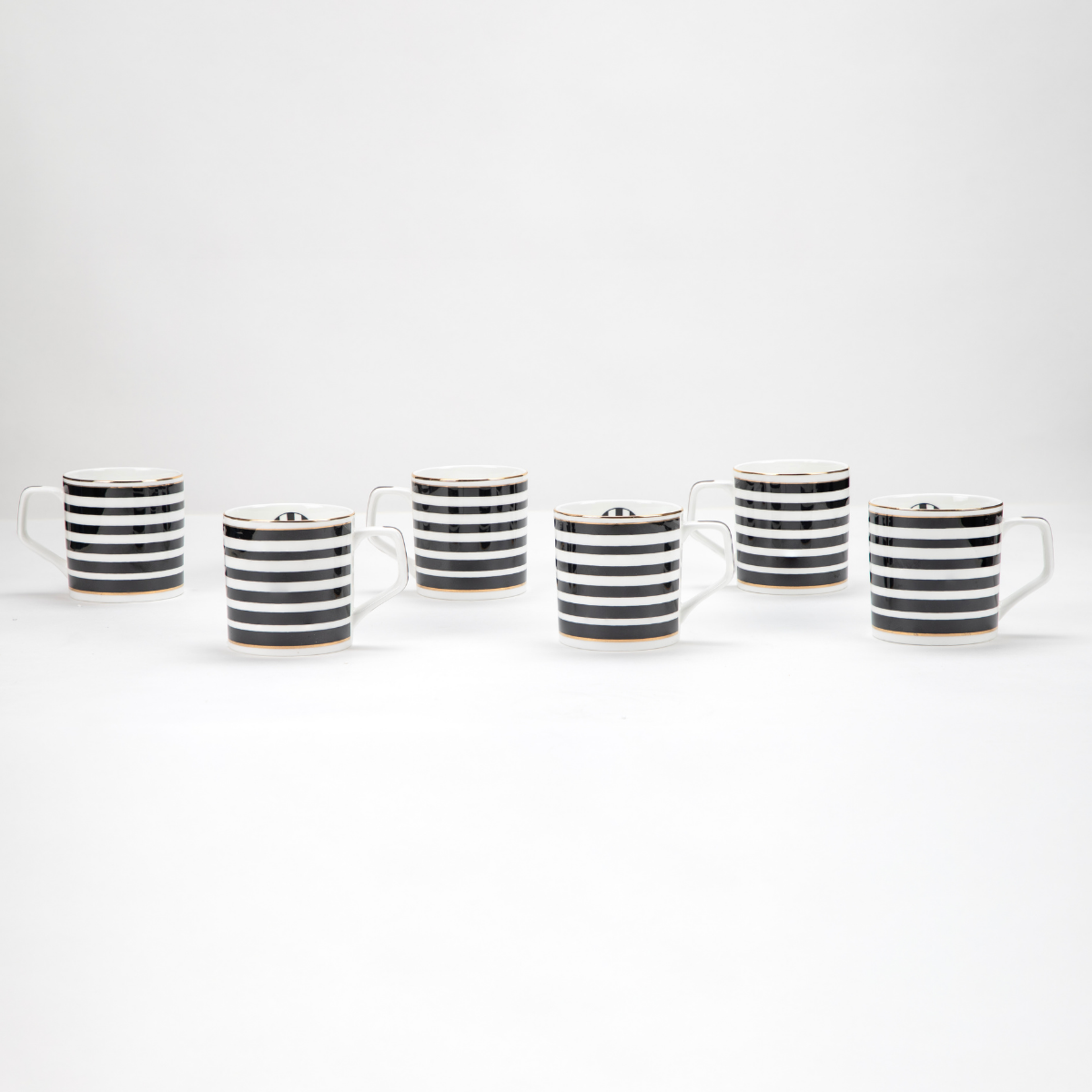 Monochrome Stripes Tea/ Coffee Cups - Set of 6, 200 ml