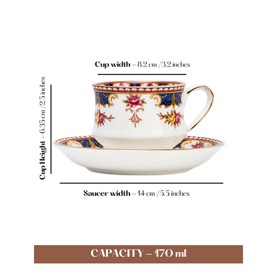 Blush & Blue Cascade Cup & Saucer Set | 6 Cups & 6 Saucers