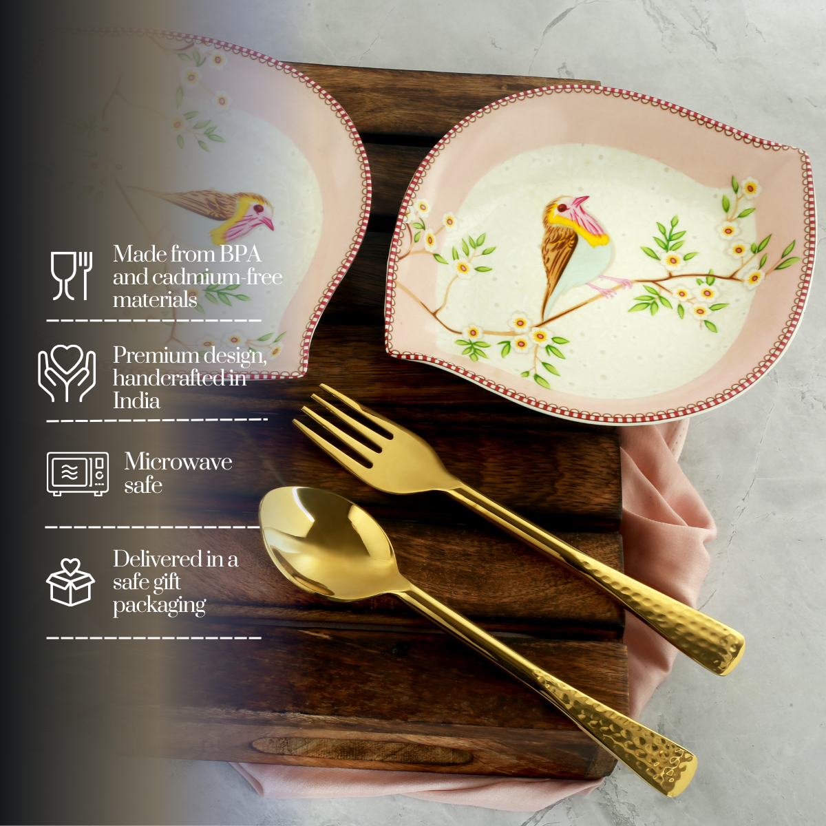 Birdie in Pink Leaf Platter (7 inch wide) - Set of 2