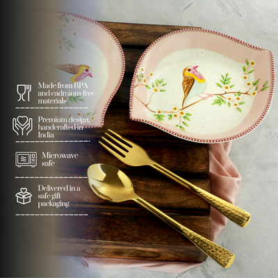 Birdie in Pink Leaf Platter (7 inch wide) - Set of 2
