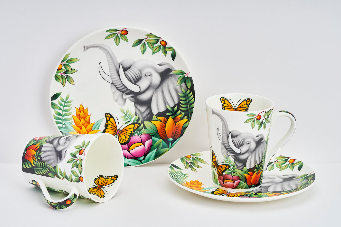 Elephant Serenity Sip & Serve Set - 2 mugs & 2 plates