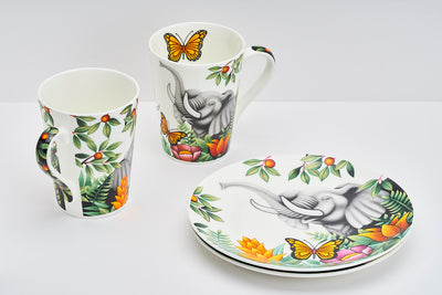 Elephant Serenity Sip & Serve Set - 2 mugs & 2 plates