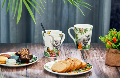 Elephant Serenity Sip & Serve Set - 2 mugs & 2 plates