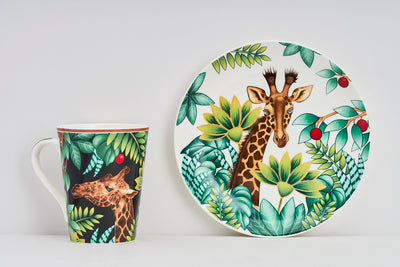 Giraffe in a Jungle Sip & Serve Set - 2 mugs & 2 plates