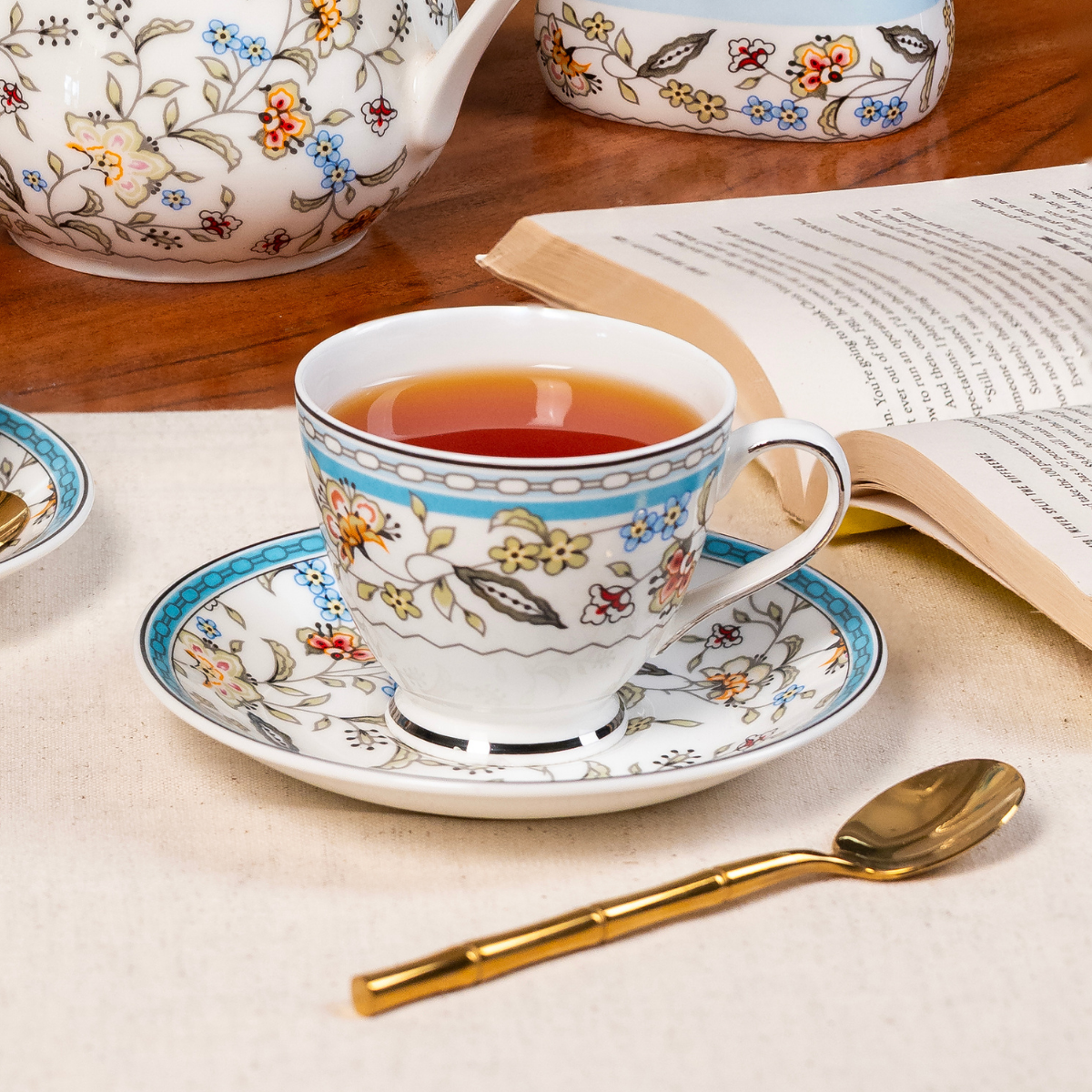Blue Botanicals Cup & Saucer Set | 6 Cups & 6 Saucers