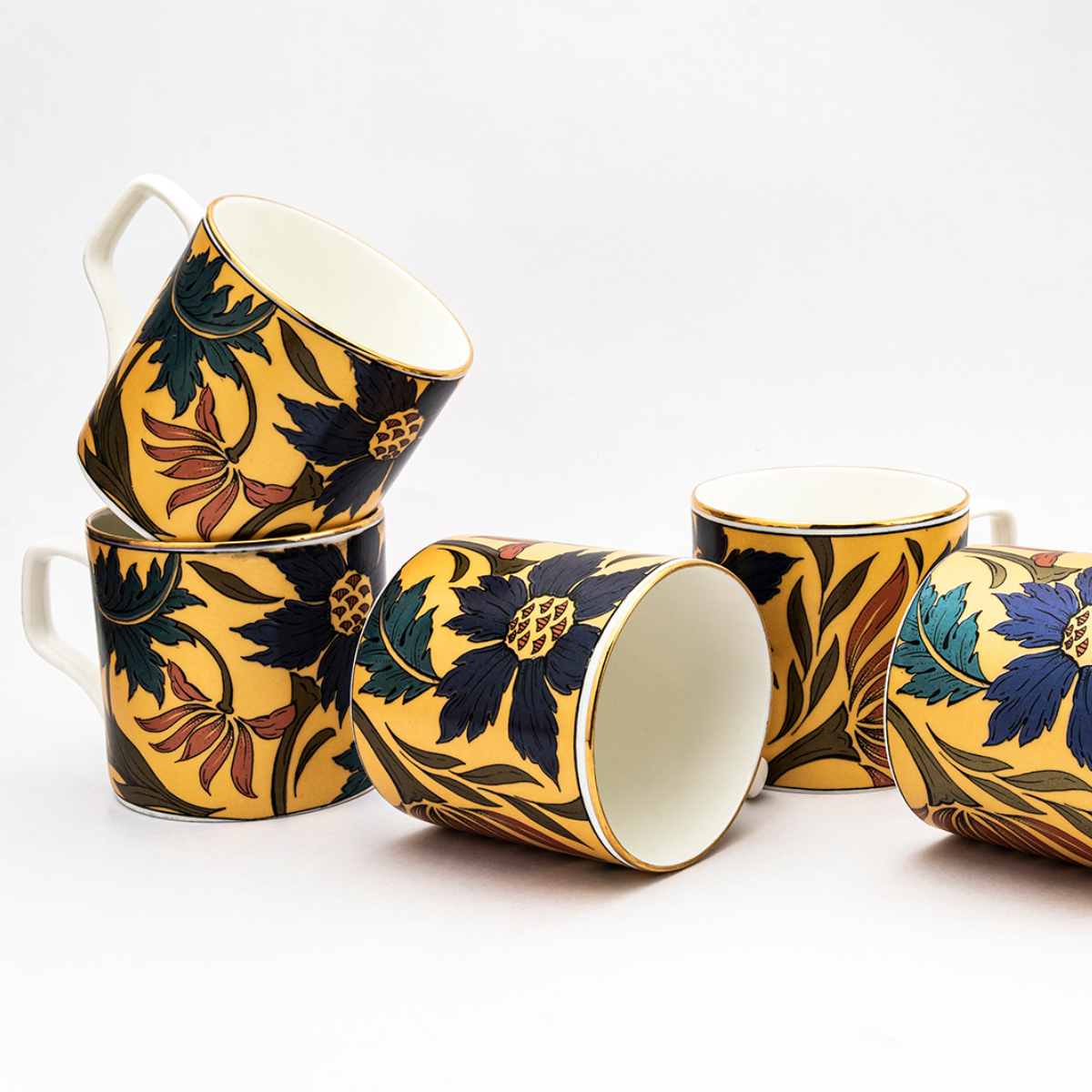 Metallic Yellow Tea/ Coffee Cups - Set of 6, 200 ml
