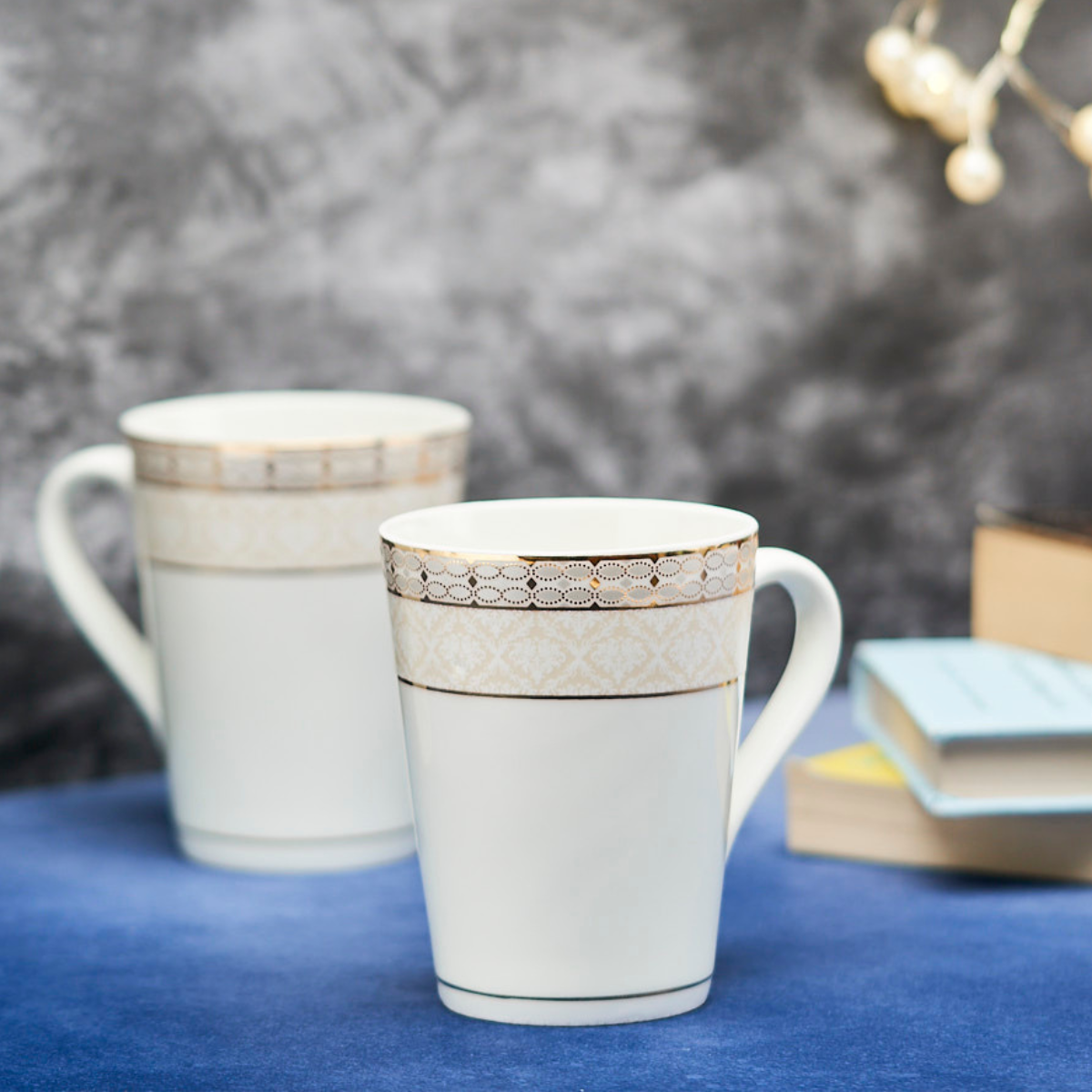 Embossed Gold Tapered Coffee/Tea mugs (24K Gold detailing) - Set of 2 (300ml each)