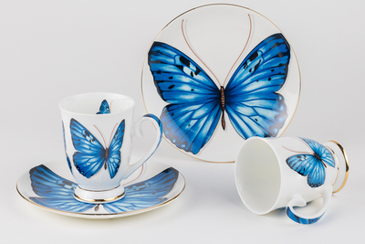 Blue Monarch Sip & Serve Set - 2 mugs & 2 plates