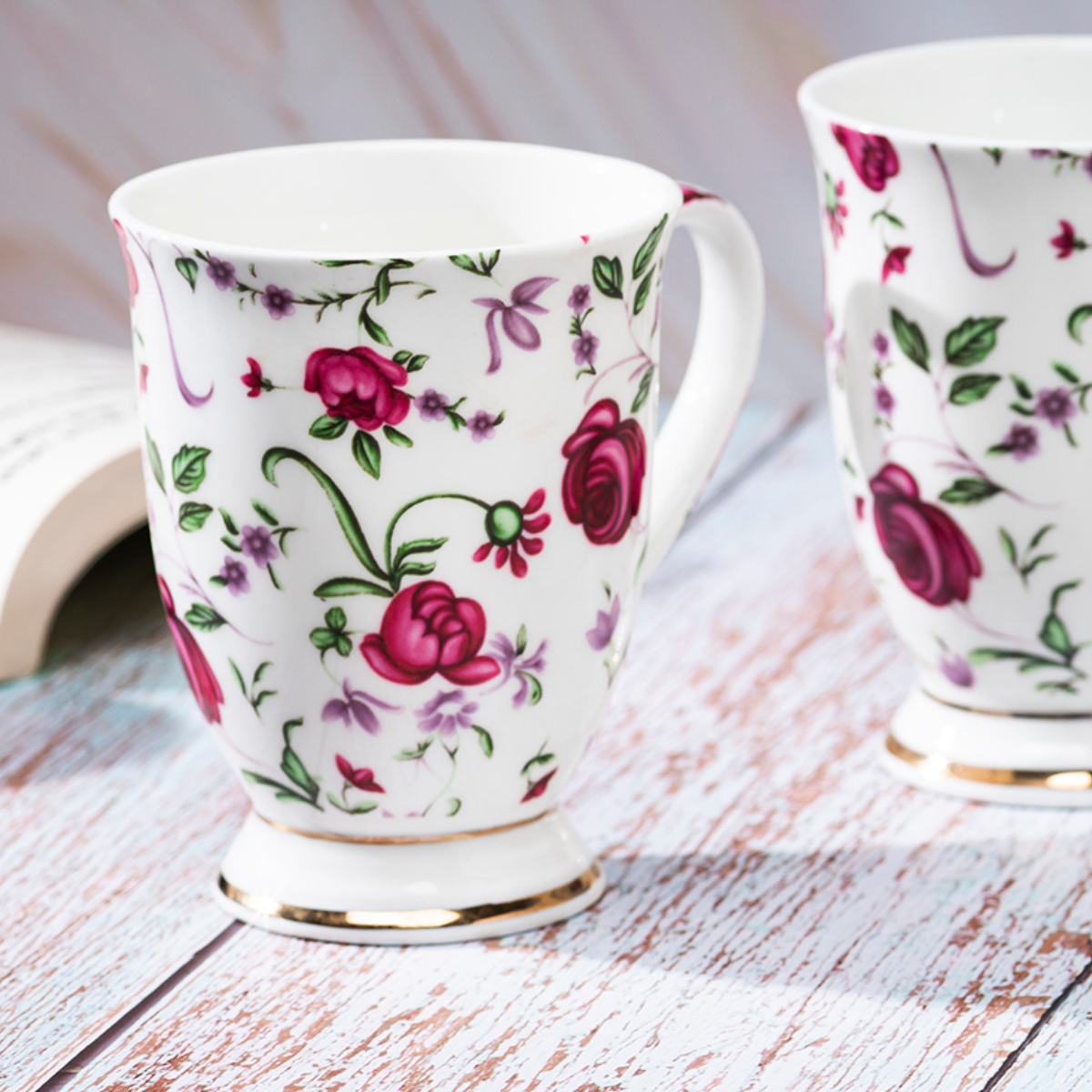Button Rose Coffee/Tea mugs - Set of 2 (300ml each)