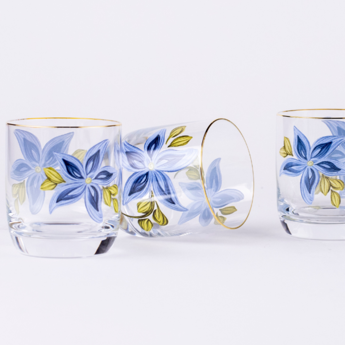 Oceanic Bloom & Gold Rimmed Tumblers – Set of 6