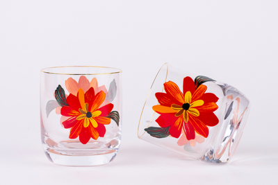 Crimson Petals & Gold Rimmed Tumblers – Set of 6