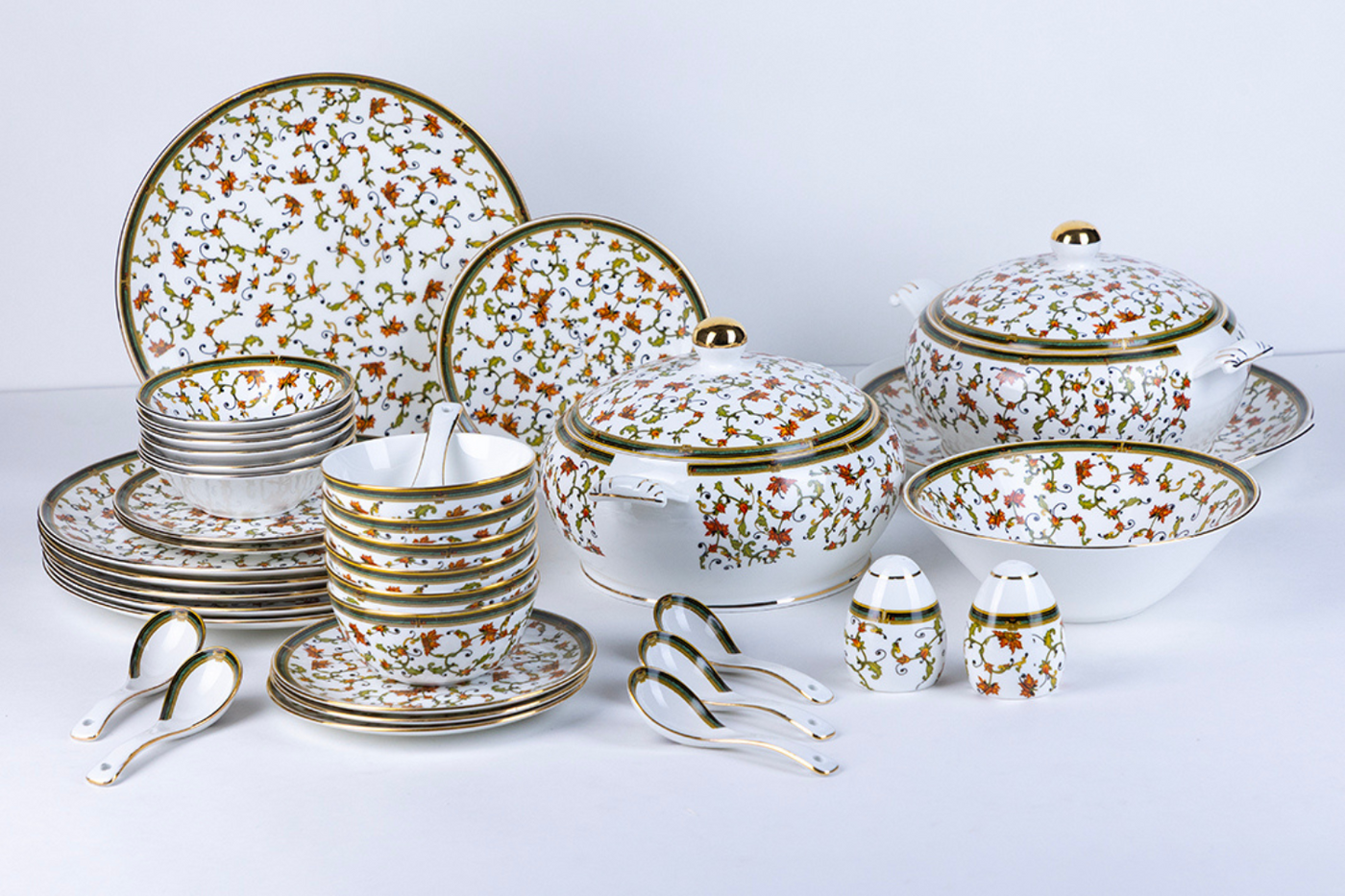 Chinar Bloom Luxury Dinner Set – 18 & 38 Piece, Ceramic Floral Crockery, Serving 6