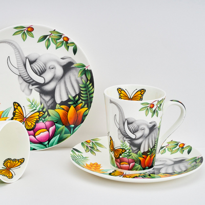 Elephant Serenity Mug & Snack Plate Set - 2 mugs (200 ml) & 2 plates (7 inches)