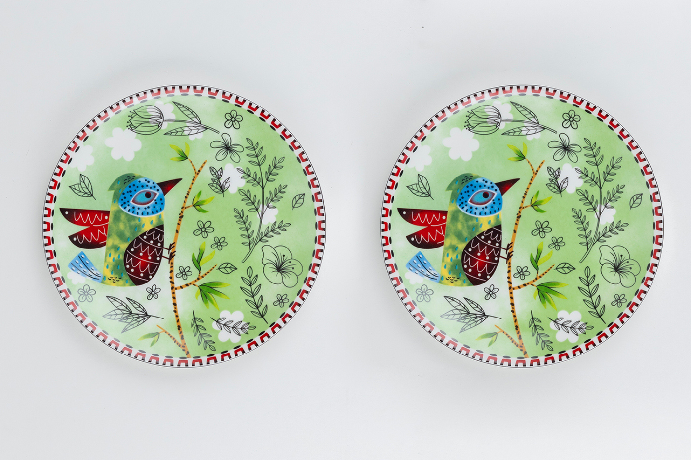 Heritage Birds & Leaves in Green Side Plates - Set of 4