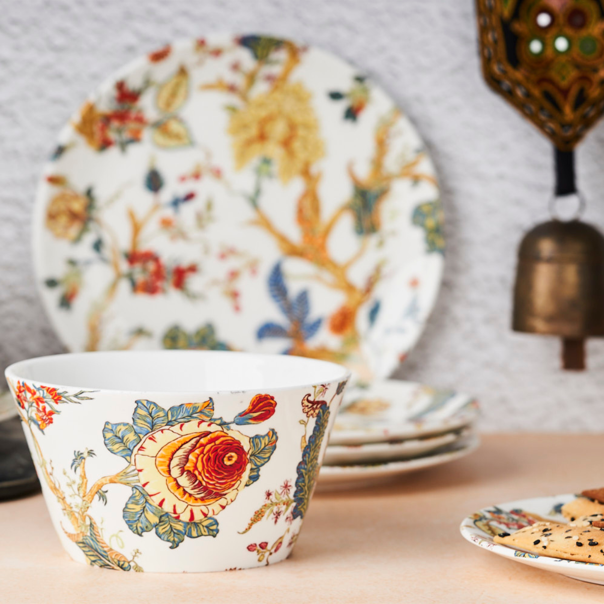 Amber Bloom Snack Set - Set of 2 Bowls (5 inch) & Set of 4 Snack Plates (7 inch)