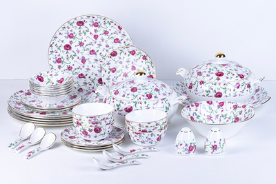 Button Rose Ceramic Dinner Set – 18 & 38 Piece, Elegant Rose Print, Serving 6