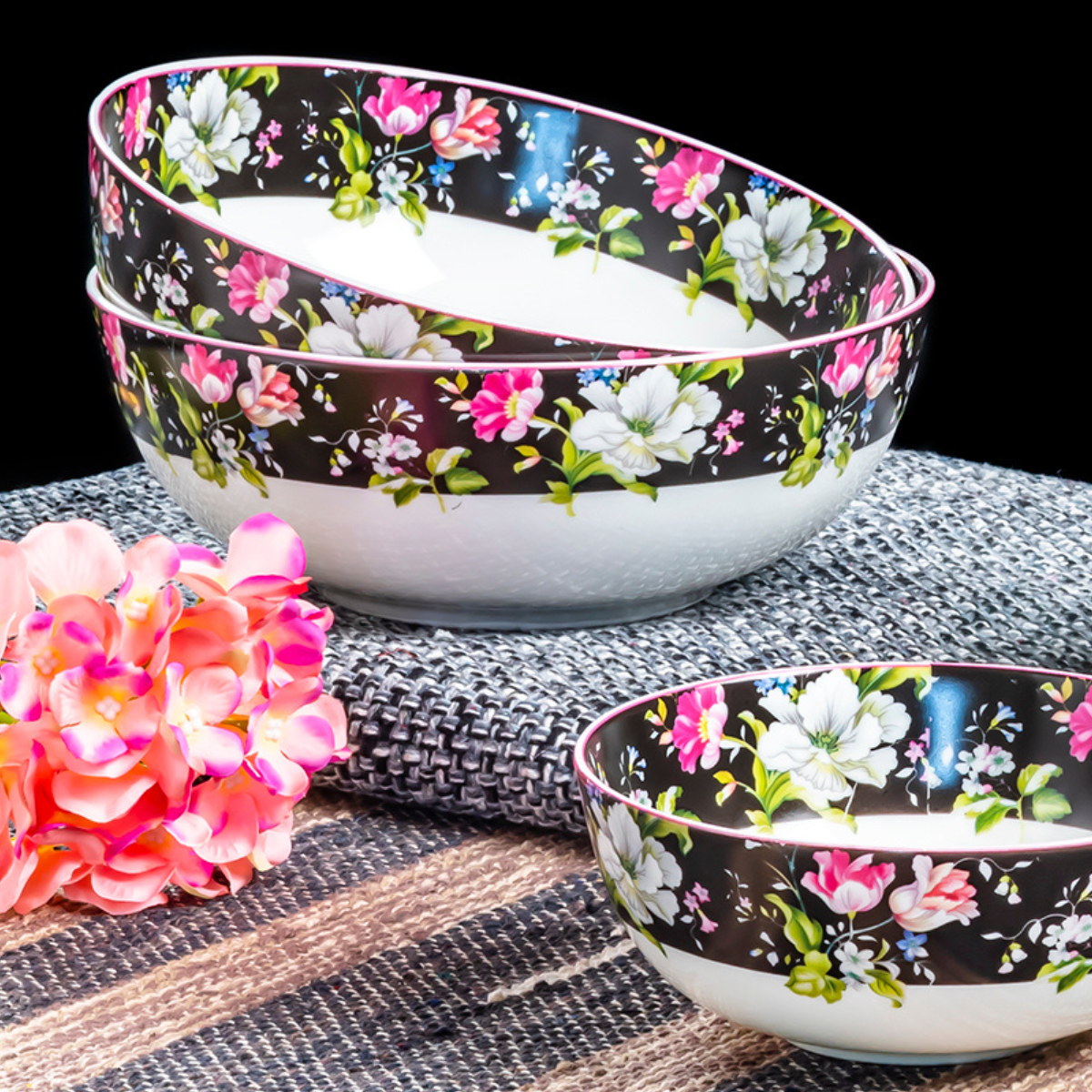 Garden Splendor Black serving bowls - Set of 2 Pieces, 700ML & 800ML