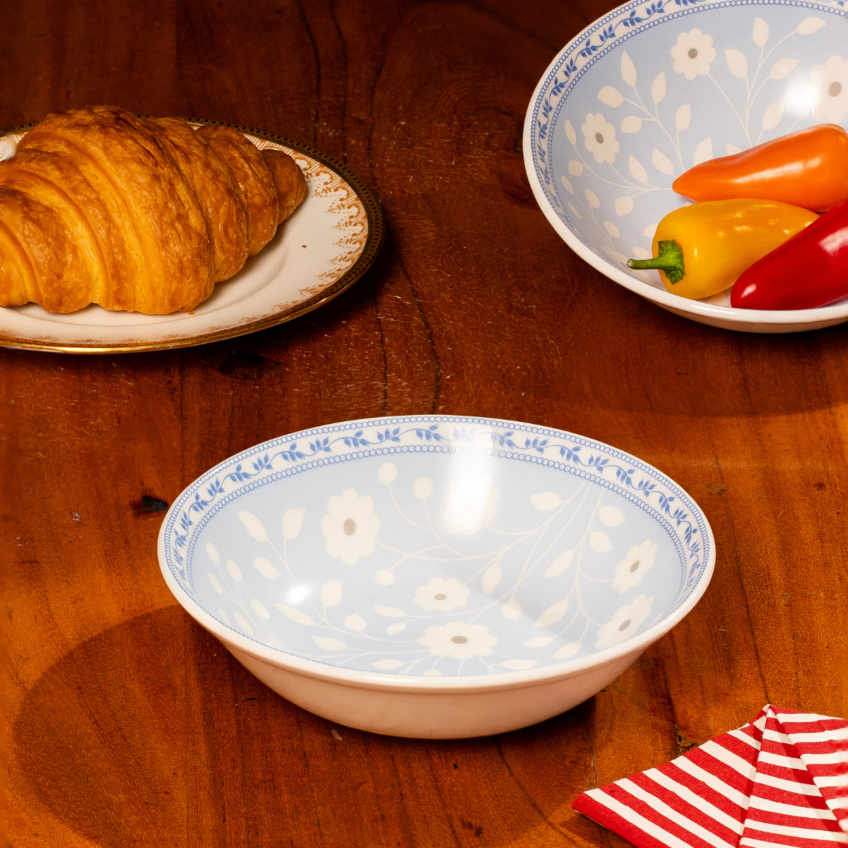 Blue & White Florals Snack Bowls - Set of 2 (7 inch wide, 450ML capacity)