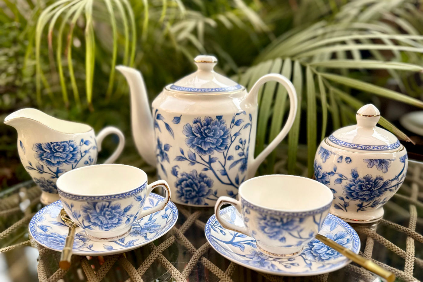 Sapphire Bloom Tea Service Set (15 pieces)