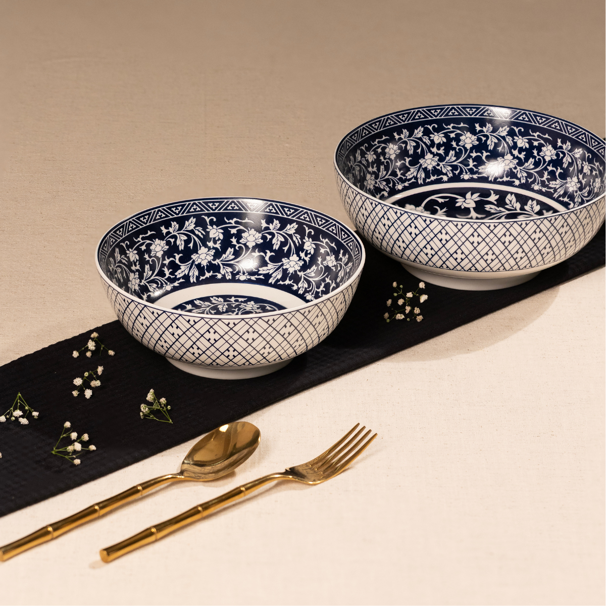 Oriental Blue Serving Bowls - Set of 2 Pieces, 800ML & 1000ML