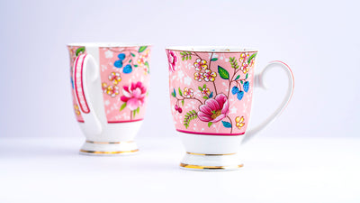 Pink bouquet footed mug – Set of 2