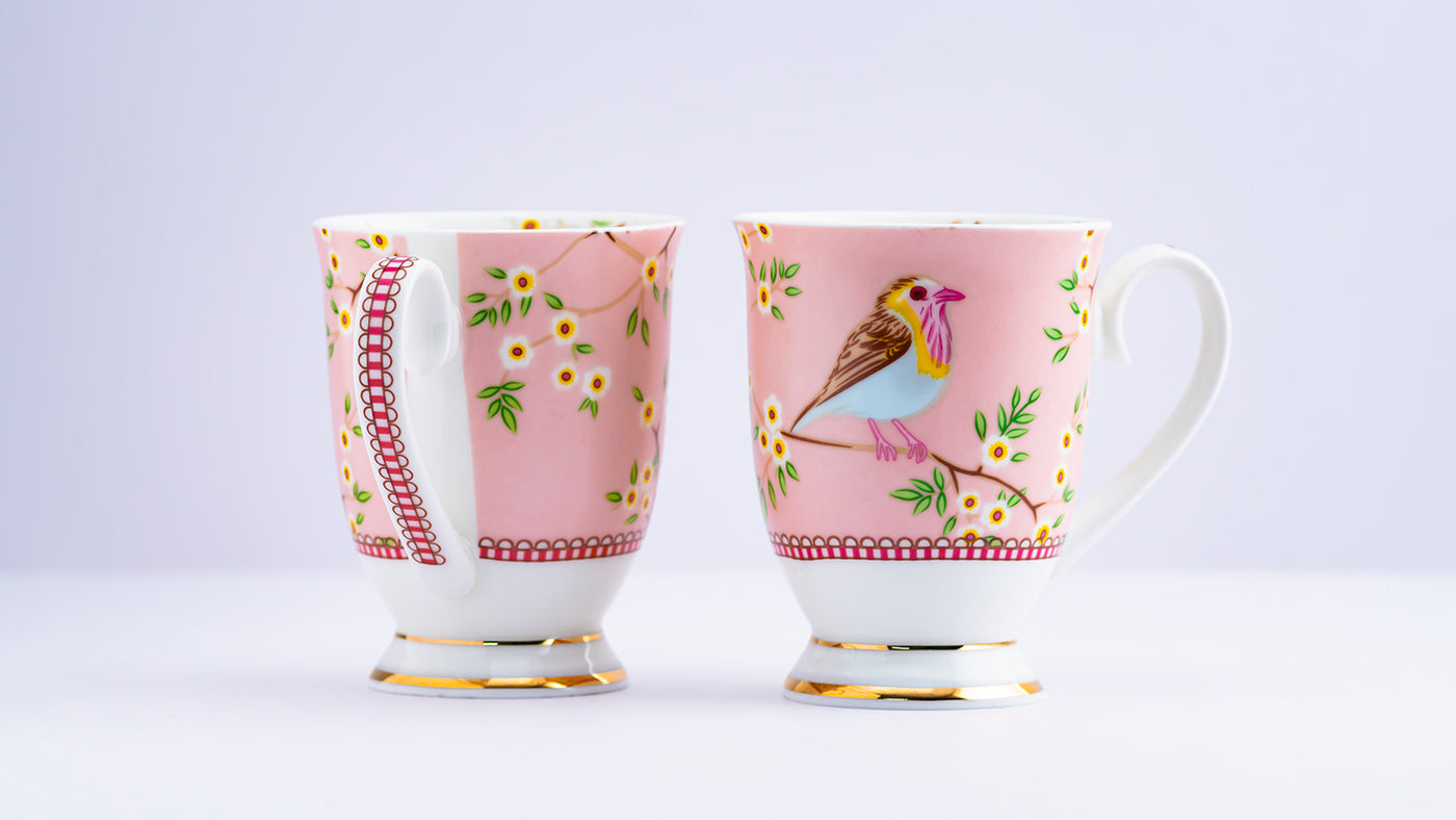 Lil Birdie footed mug (Pink) – Set of 2