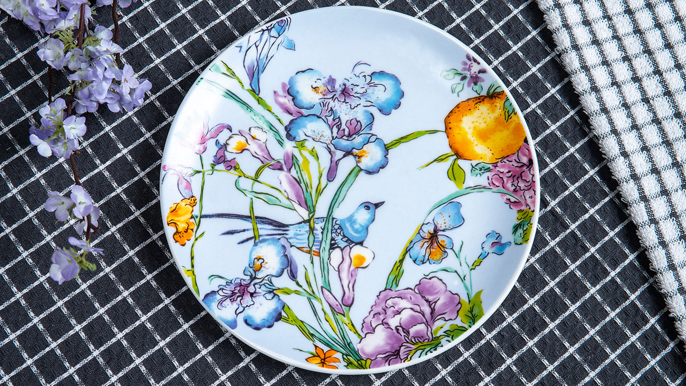 Blue Floral Songbird side plates - Set of 4