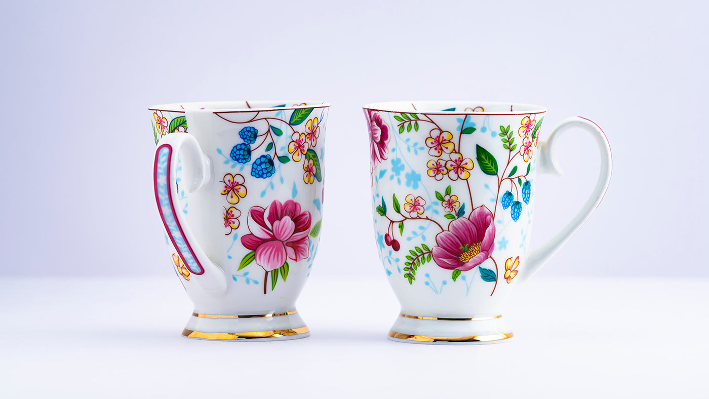 Delicate Blossoms footed mug – Set of 2