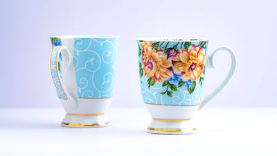 Yellow blossom footed mug (Blue) – Set of 2