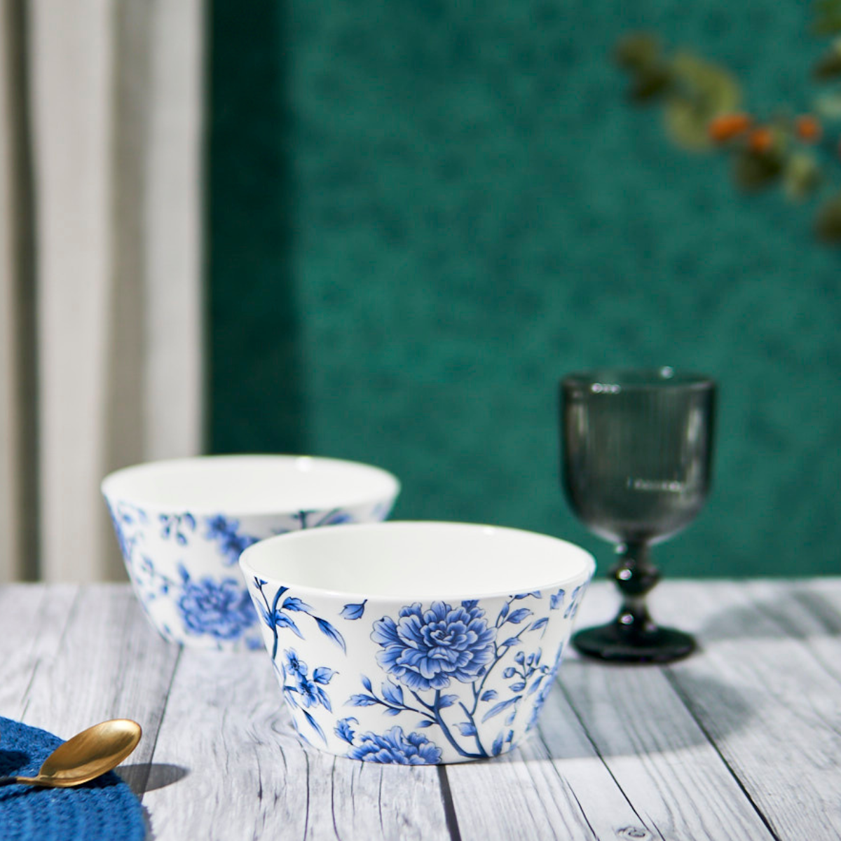 Sapphire Bloom Snack Bowls - Set of 2 (5 inch wide, 350ML capacity)