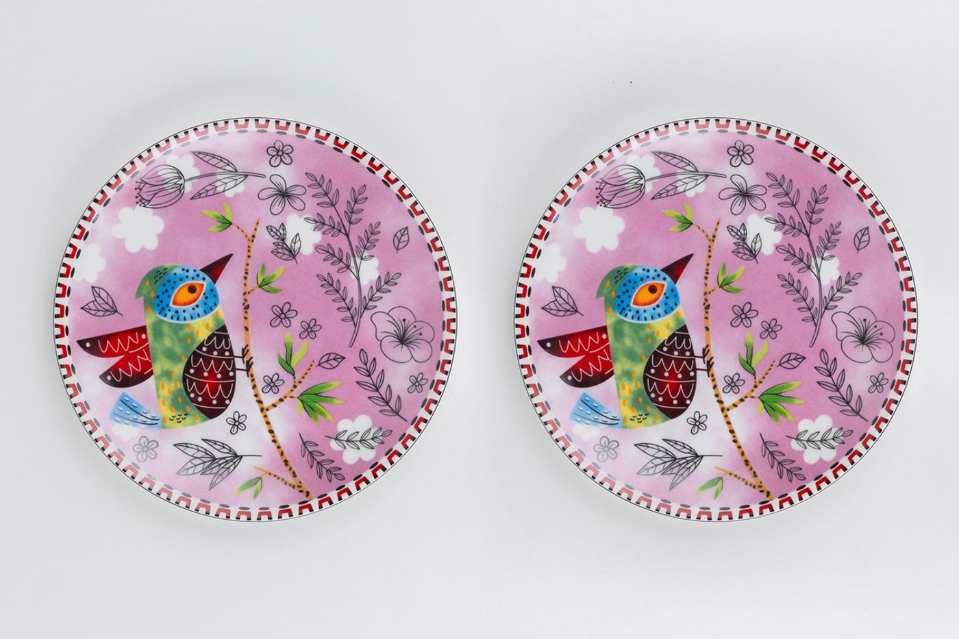 Heritage Birds & Leaves in Pink Side Plates - Set of 4