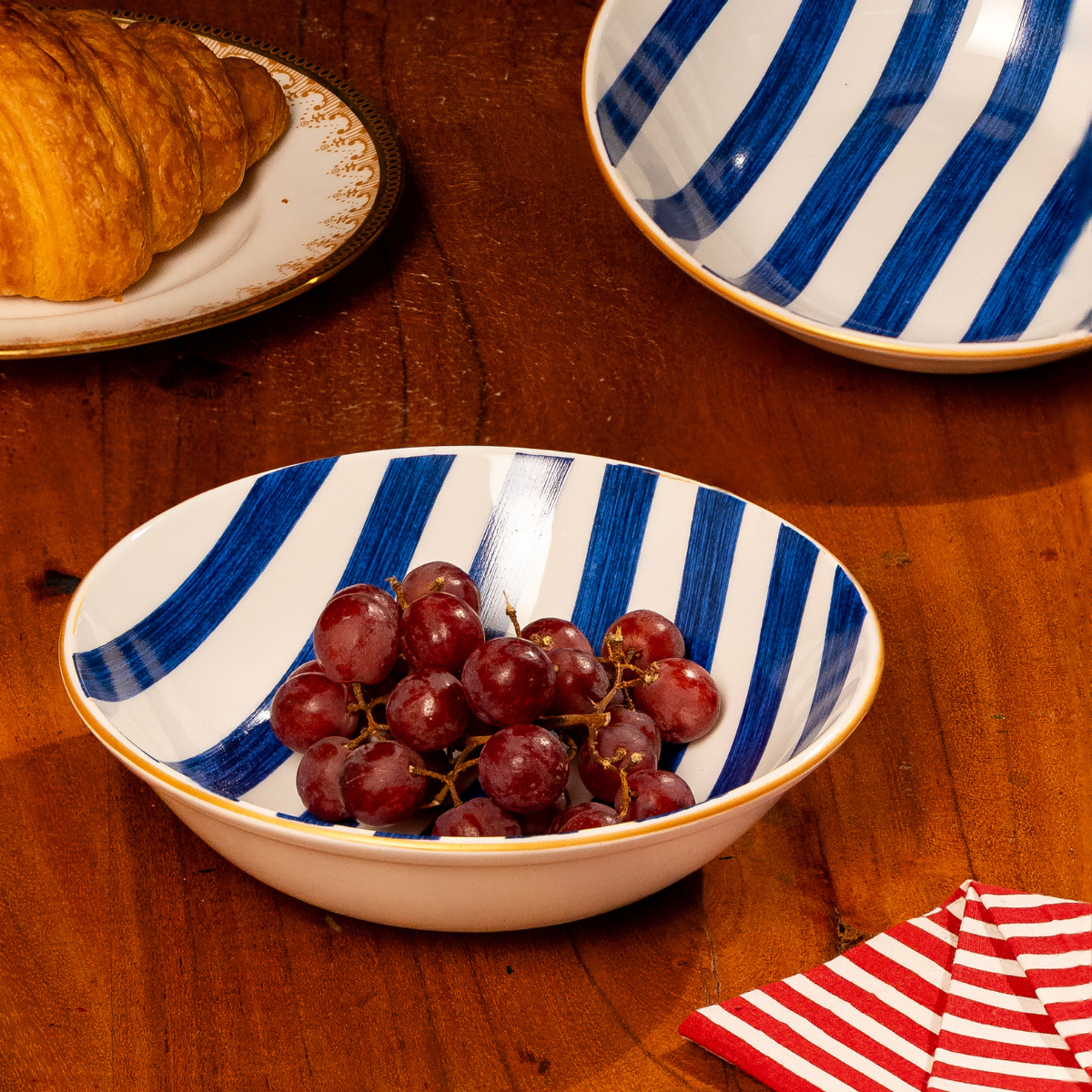 Blue Candy Stripes Snack Bowls - Set of 2 (7 inch wide, 450ML capacity)