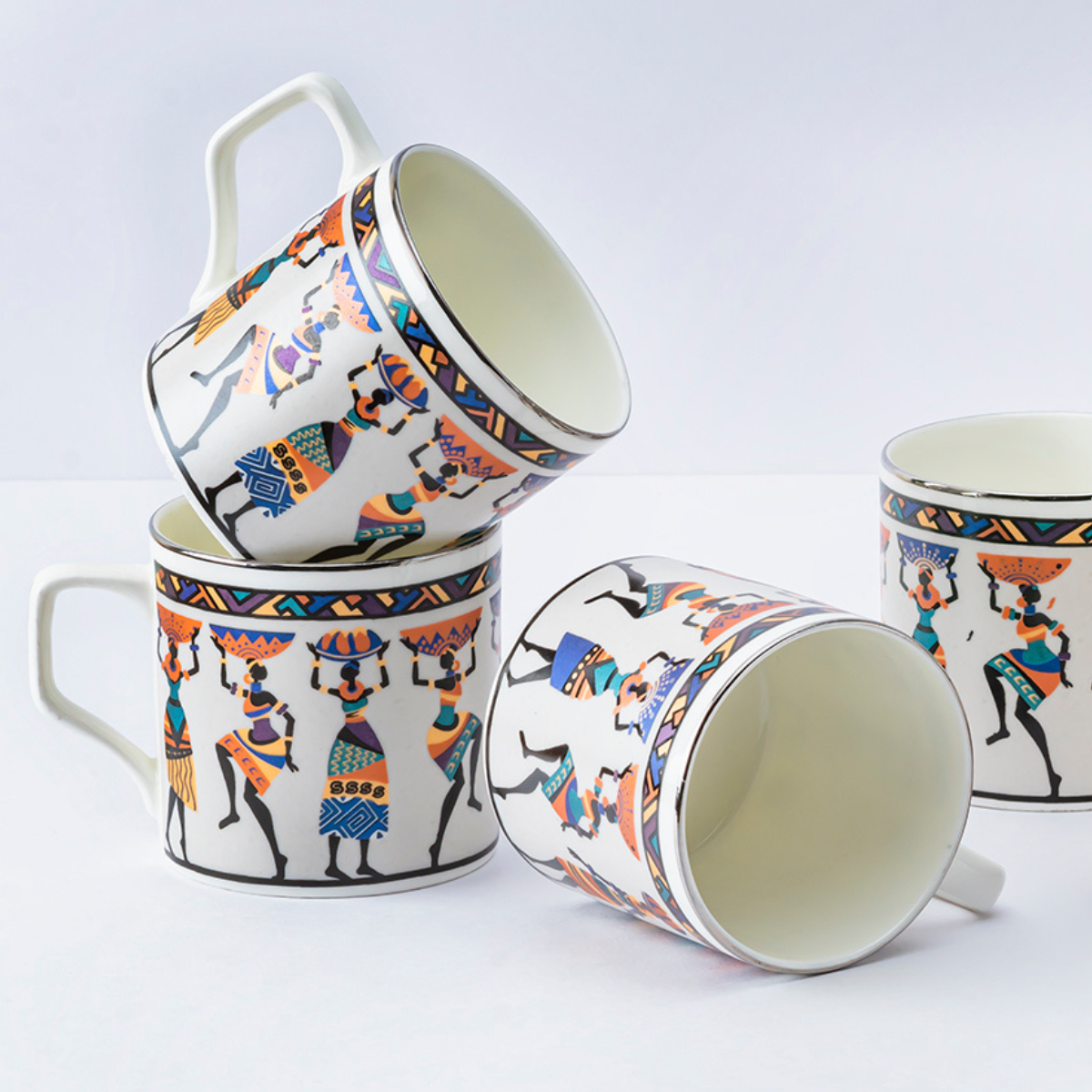 African Tribal Dancers Tea/ Coffee Cups - Set of 6, 200 ml
