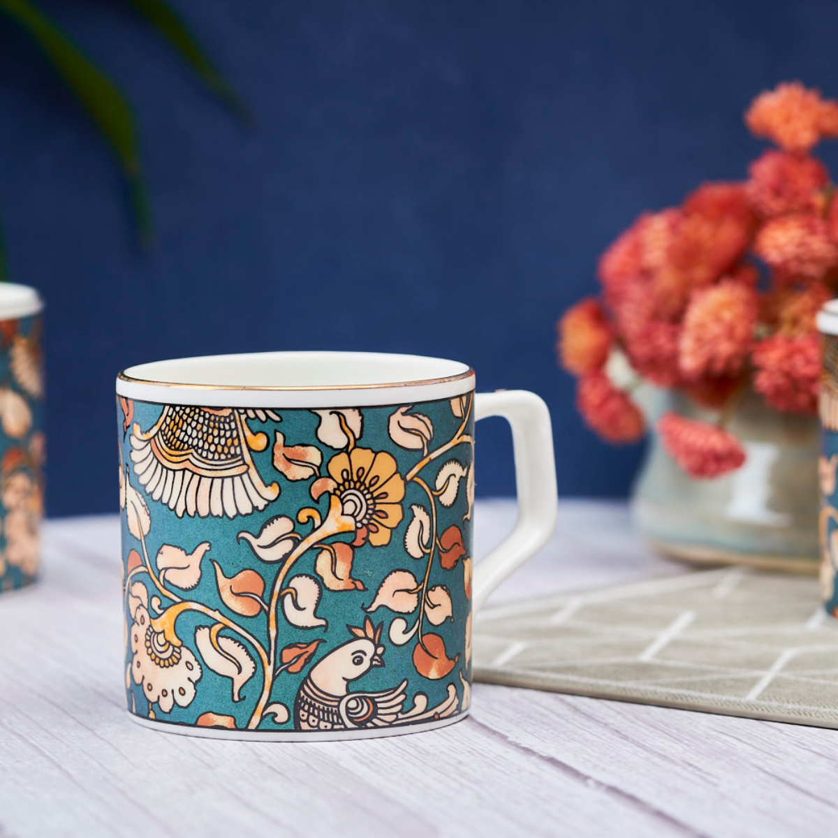 Kalamkari hues in Green Tea/ Coffee Cups - Set of 6, 200 ml