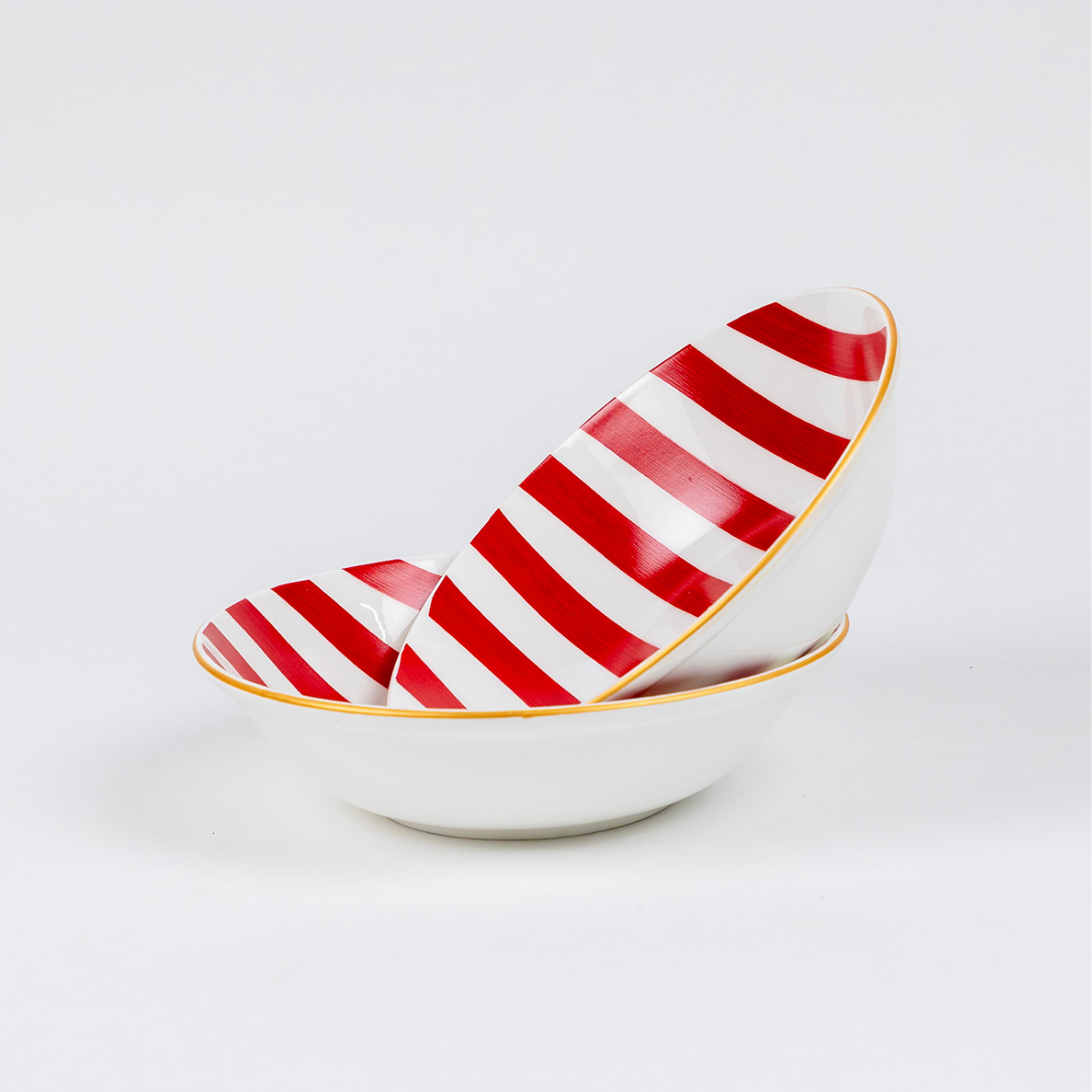 Red Candy Stripes Snack Bowls - Set of 2 (7 inch wide, 450ML capacity)