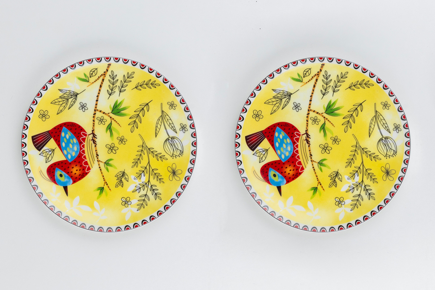 Heritage Birds & Leaves in Yellow Side Plates - Set of 4