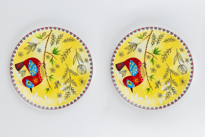 Heritage Birds & Leaves in Yellow Side Plates - Set of 4